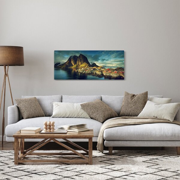 Tablou cu sat de pescari din Norvegia (120x50 cm)