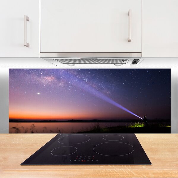 Panou sticla bucatarie Sky Sea Peisaj Violet Galben Negru