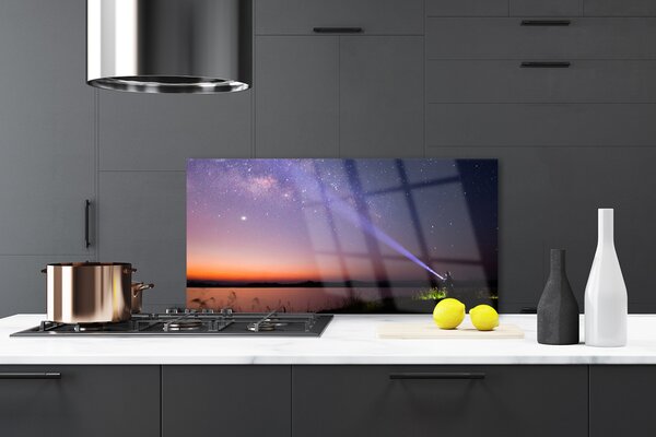 Panou sticla bucatarie Sky Sea Peisaj Violet Galben Negru