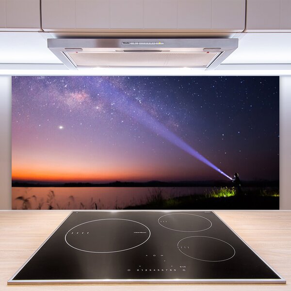 Panou sticla bucatarie Sky Sea Peisaj Violet Galben Negru