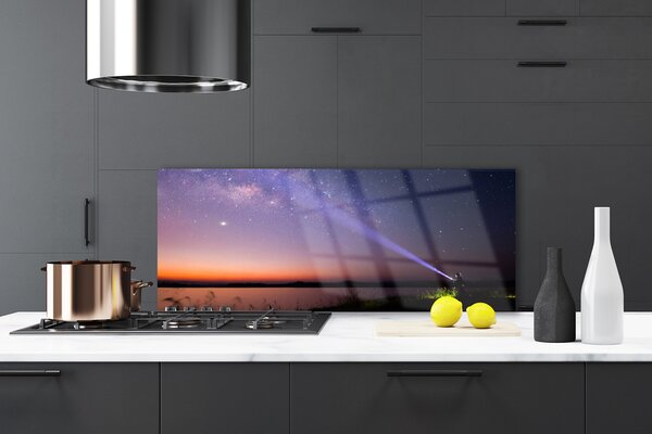 Panou sticla bucatarie Sky Sea Peisaj Violet Galben Negru