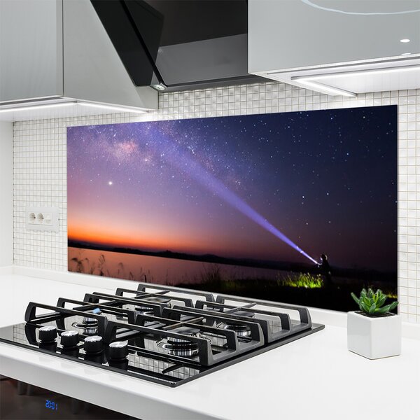 Panou sticla bucatarie Sky Sea Peisaj Violet Galben Negru