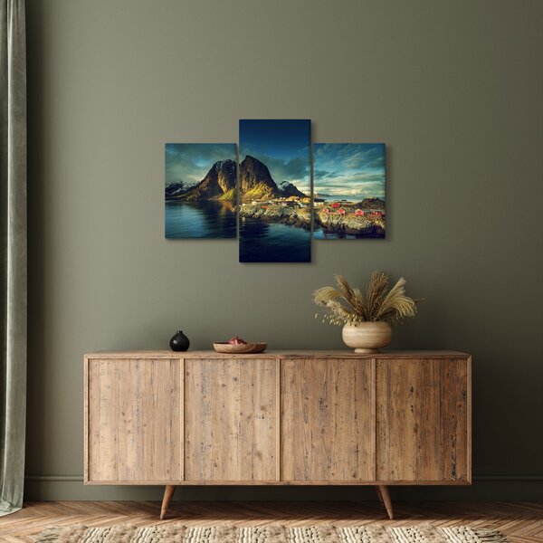 Tablou cu sat de pescari din Norvegia (90x60 cm)