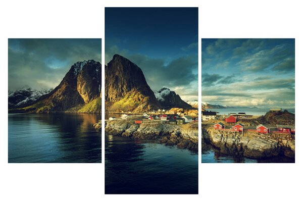 Tablou cu sat de pescari din Norvegia (90x60 cm)