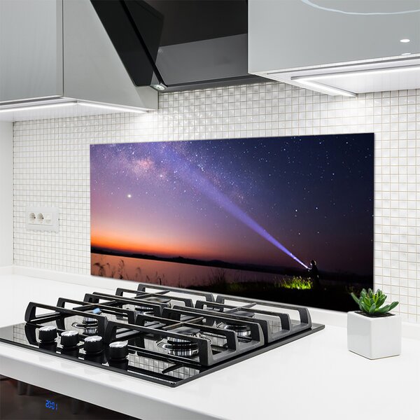 Panou sticla bucatarie Sky Sea Peisaj Violet Galben Negru