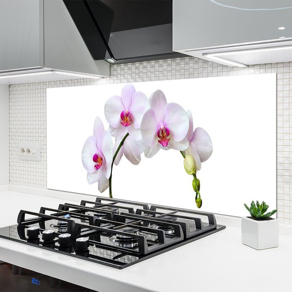 Panou sticla bucatarie Flori Floral Alb Roz