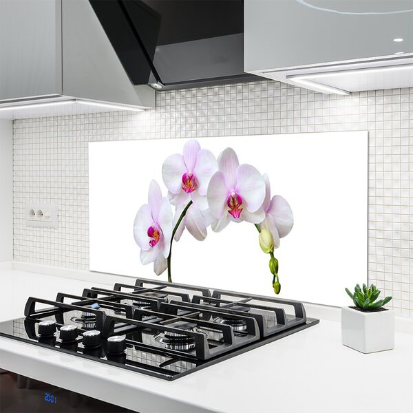 Panou sticla bucatarie Flori Floral Alb Roz