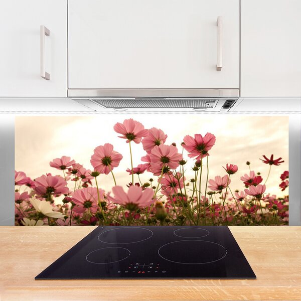 Panou sticla bucatarie Flori Floral Roz Verde