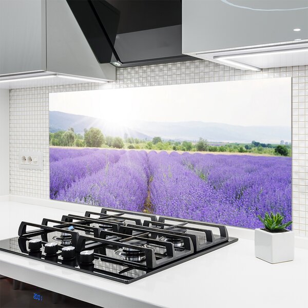 Panou sticla bucatarie Flori Meadow Natura Purple