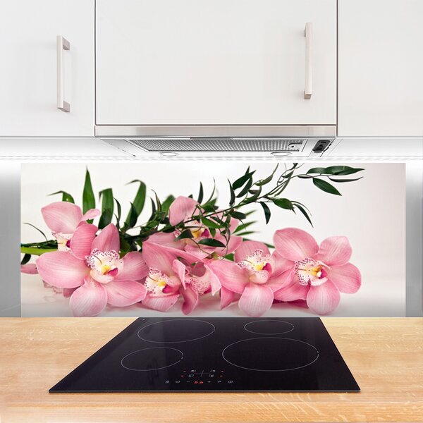 Panou sticla bucatarie Petale Floral Roz Verde