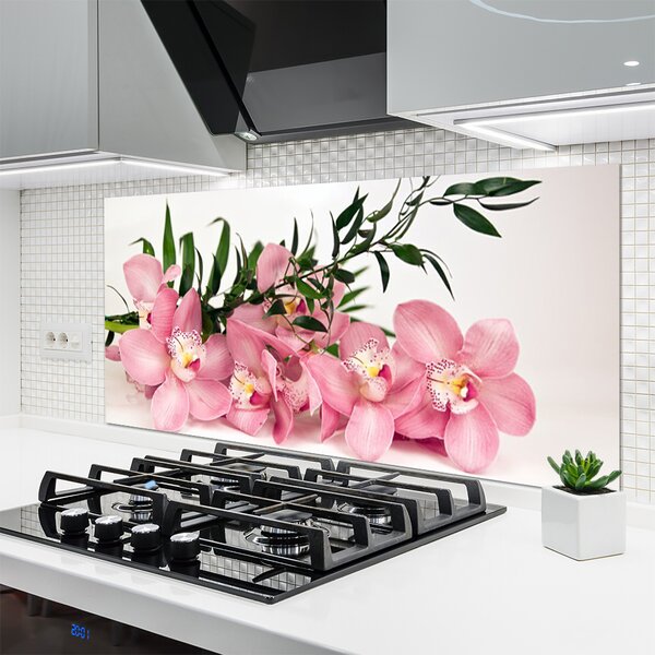 Panou sticla bucatarie Petale Floral Roz Verde