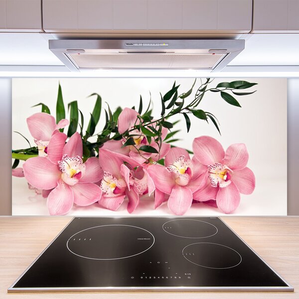Panou sticla bucatarie Petale Floral Roz Verde