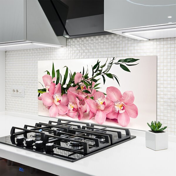 Panou sticla bucatarie Petale Floral Roz Verde