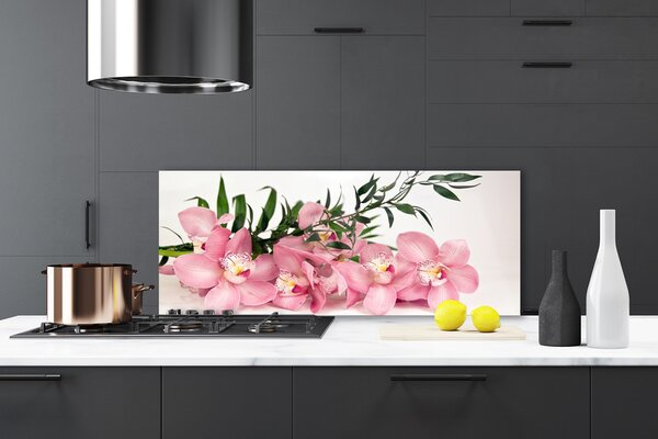 Panou sticla bucatarie Petale Floral Roz Verde