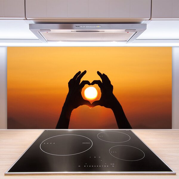 Panou sticla bucatarie Sun Hands Peisaj Galben Negru