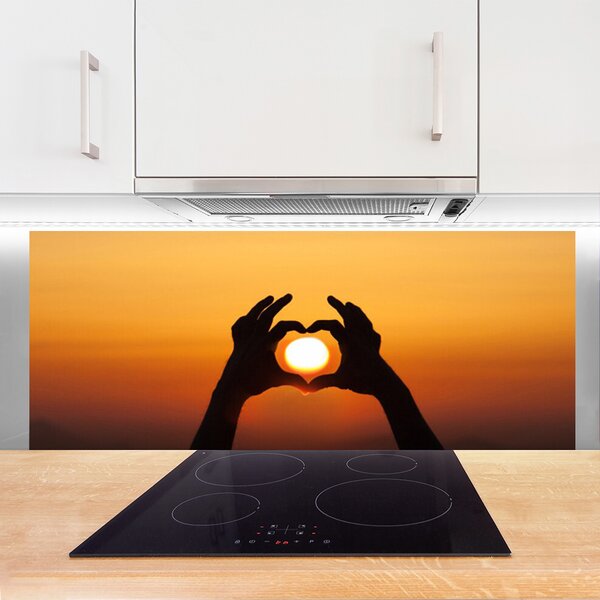 Panou sticla bucatarie Sun Hands Peisaj Galben Negru