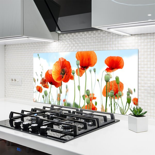 Panou sticla bucatarie Maci Floral Red