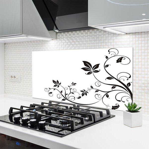 Panou sticla bucatarie Abstract Art Alb Negru