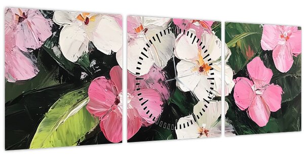 Tablou - Flori roz și albe (cu ceas) (90x30 cm)