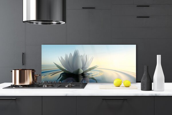 Panou sticla bucatarie Water Flower Art White Albastru