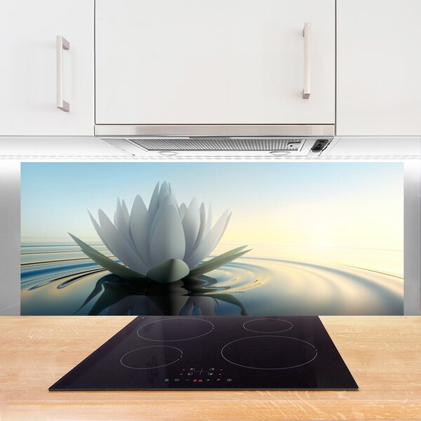 Panou sticla bucatarie Water Flower Art White Albastru