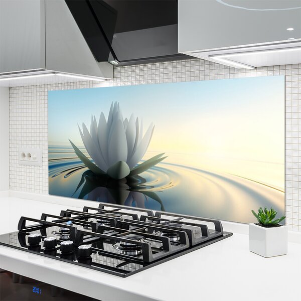 Panou sticla bucatarie Water Flower Art White Albastru