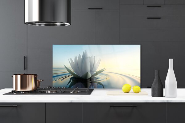 Panou sticla bucatarie Water Flower Art White Albastru