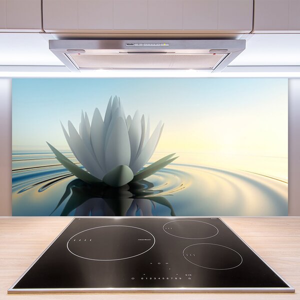 Panou sticla bucatarie Water Flower Art White Albastru