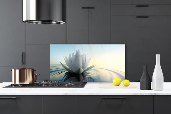 Panou sticla bucatarie Water Flower Art White Albastru