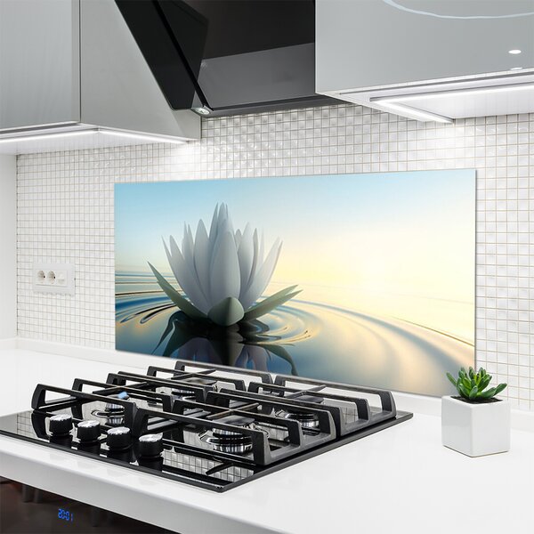 Panou sticla bucatarie Water Flower Art White Albastru