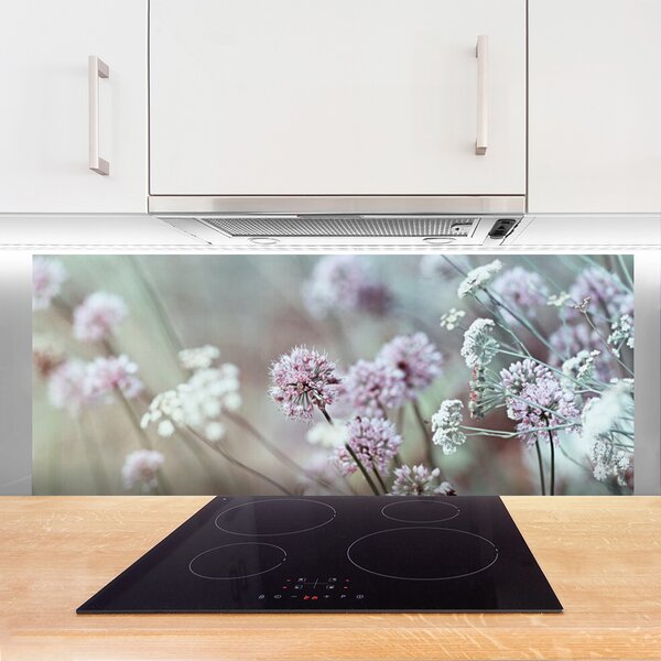 Panou sticla bucatarie Flori Floral Violet Alb