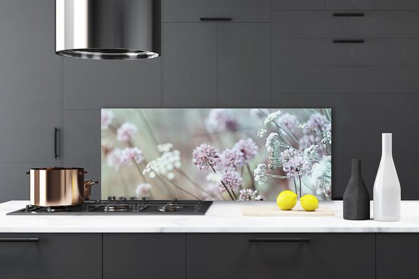 Panou sticla bucatarie Flori Floral Violet Alb