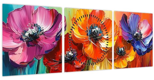Tablou - Cinci flori colorate (cu ceas) (90x30 cm)