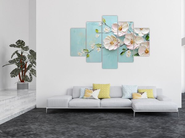 Tablou - Flori pe fundal albastru (150x105 cm)