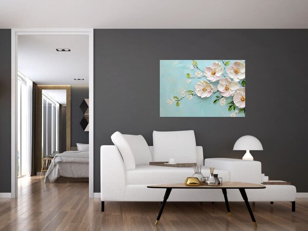 Tablou - Flori pe fundal albastru (90x60 cm)