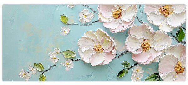Tablou - Flori pe fundal albastru (120x50 cm)
