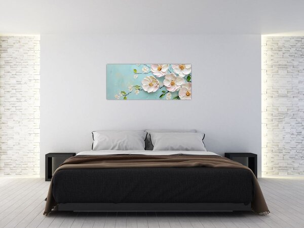 Tablou - Flori pe fundal albastru (120x50 cm)
