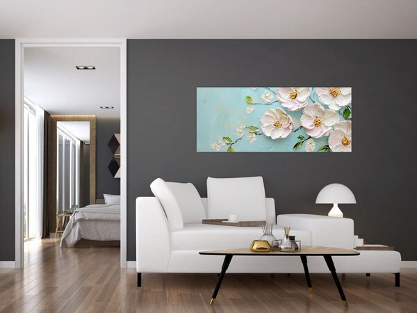 Tablou - Flori pe fundal albastru (120x50 cm)