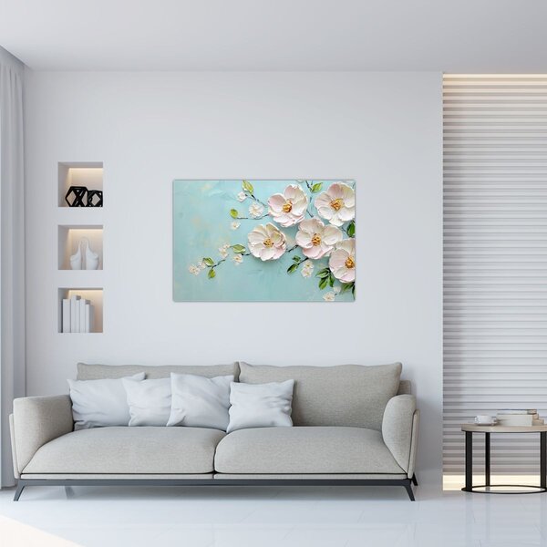 Tablou - Flori pe fundal albastru (90x60 cm)