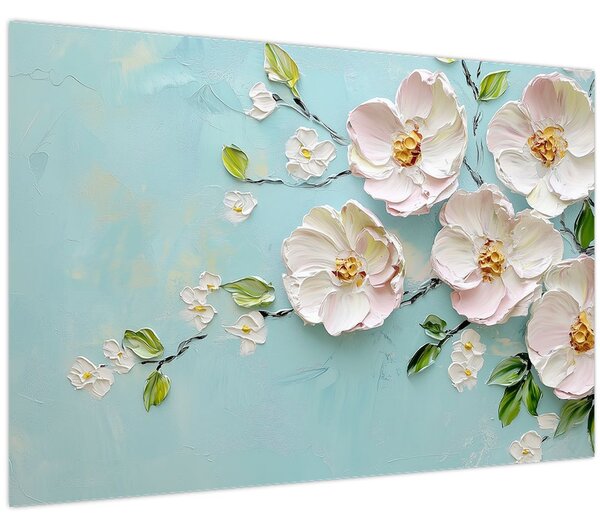 Tablou - Flori pe fundal albastru (90x60 cm)