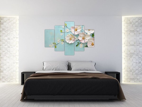 Tablou - Flori pe fundal albastru (150x105 cm)