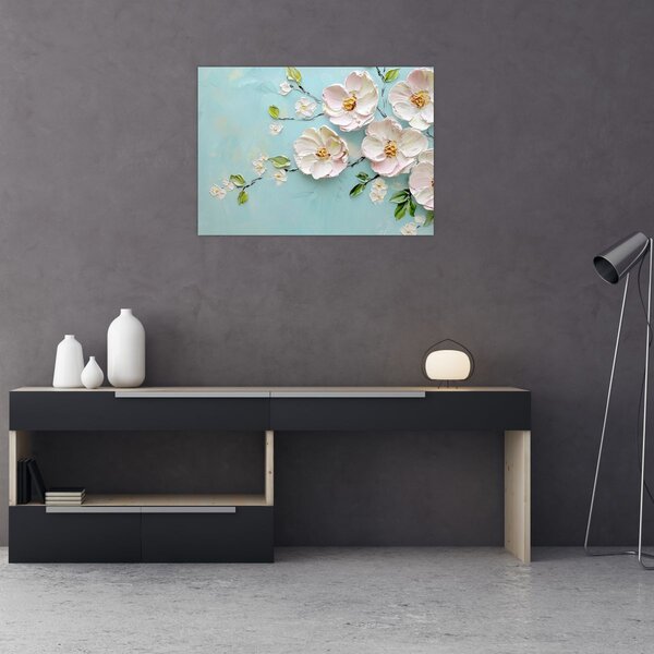 Tablou - Flori pe fundal albastru (70x50 cm)