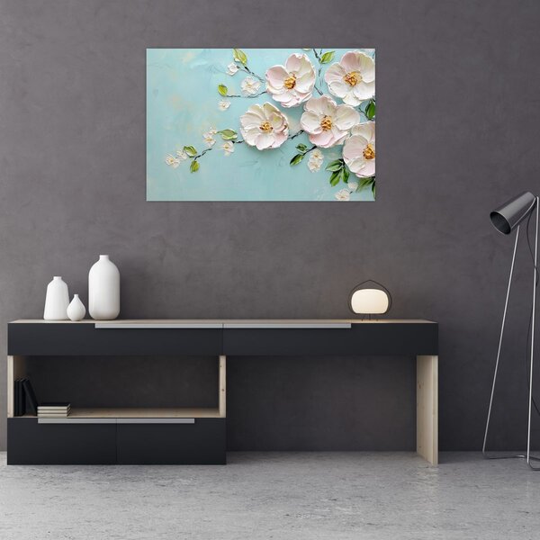 Tablou - Flori pe fundal albastru (90x60 cm)