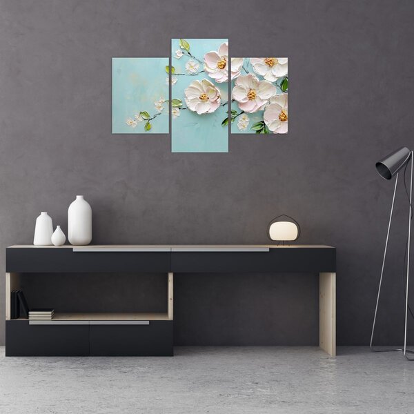 Tablou - Flori pe fundal albastru (90x60 cm)