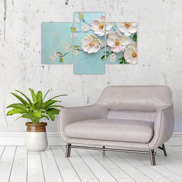 Tablou - Flori pe fundal albastru (90x60 cm)