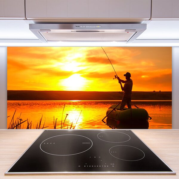 Panou sticla bucatarie Sea Sun Fisherman Peisaj galben
