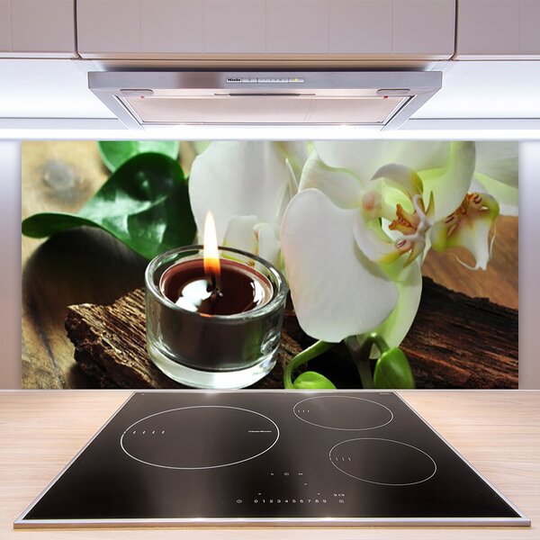 Panou sticla bucatarie Flower Lumânare Floral Alb Negru