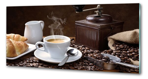 Sticlă printata bucătărie Cornuri și cafea