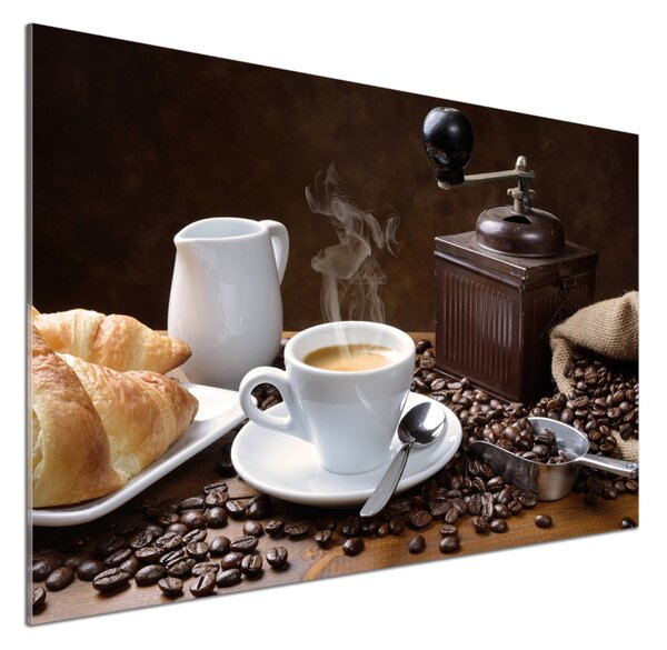 Sticlă printata bucătărie Cornuri și cafea