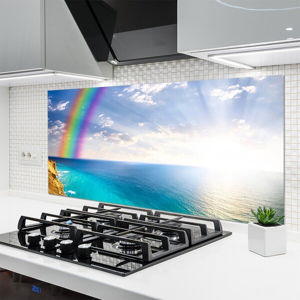 Panou sticla bucatarie Rainbow Sun Sea Peisaj Multi